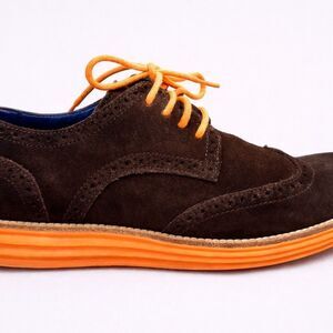 Cole Haan LunarGrand Wingtip Oxford Brown Suede Orange Sole Men’s 9.5